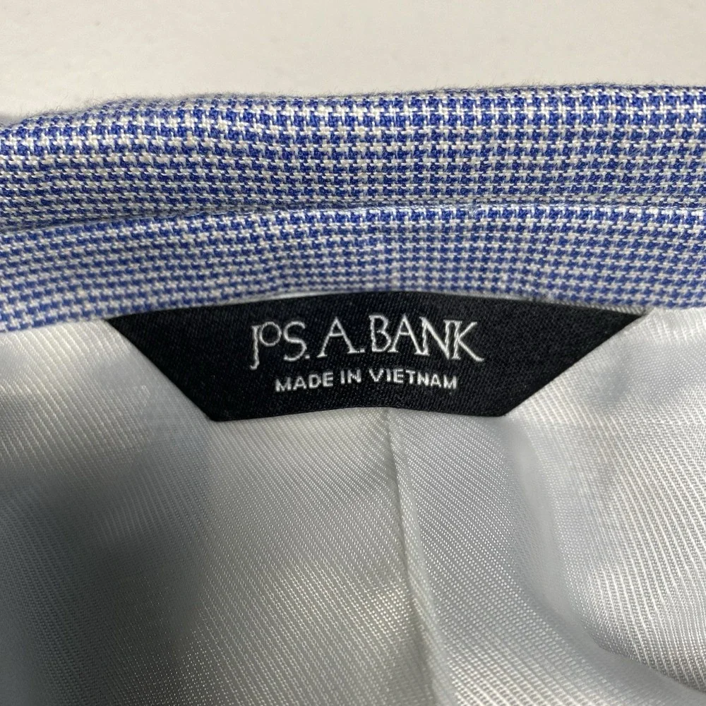 Jos A Bank Blazer 50R Executive Tailored Fit Linen Wool 2B2V Blue Puppytooth